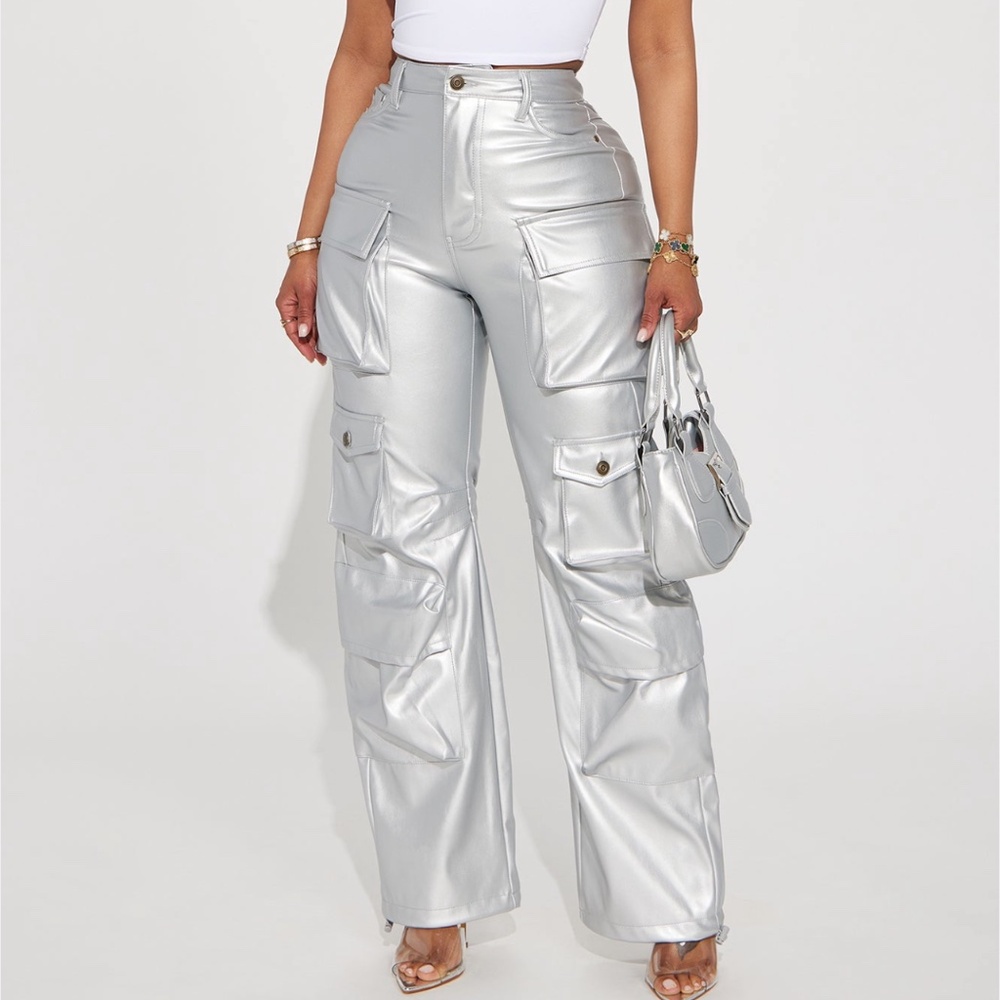 Silver ‘ City is mine faux leather cargo pants’